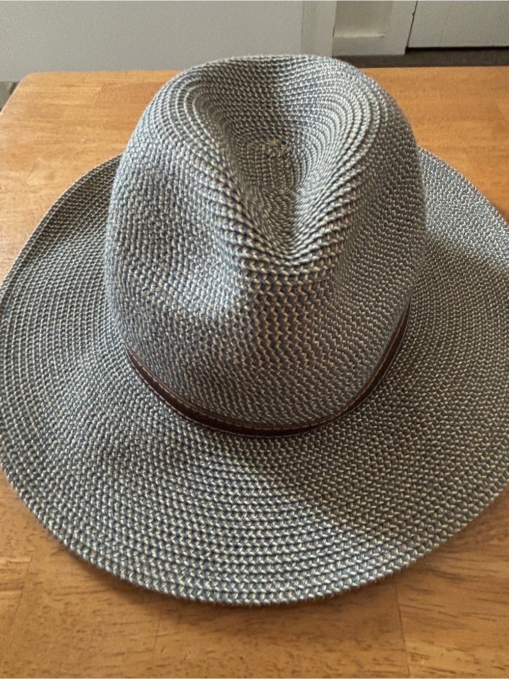 Garden Sun Hat - Grey/Blue Woven with Floral Lining, Size M